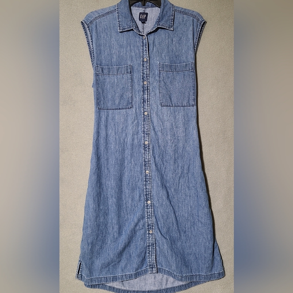 GAP Women's Sleeveless Blue Jean Denim Button-Down Dress‎ - Size Small